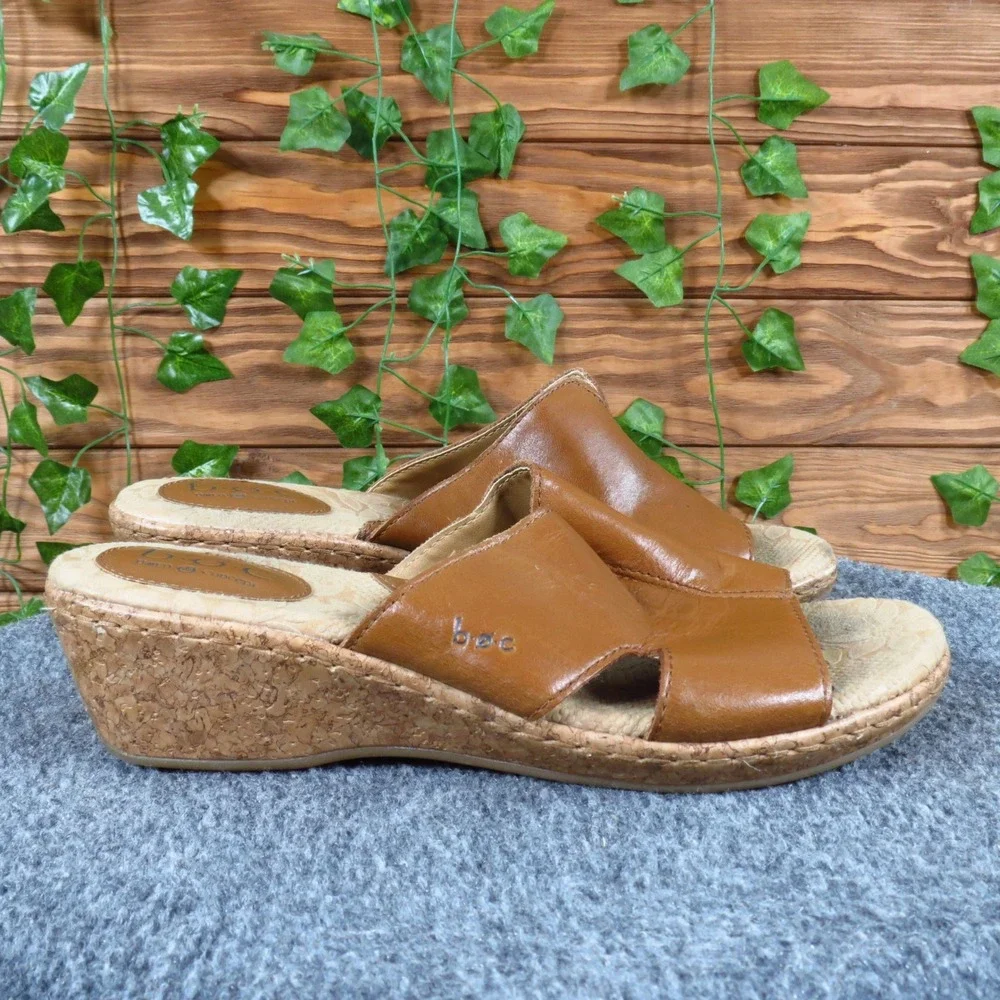B.O.C. C64716 Women Shoe Wedge Sandal Size 9 Casual Comfort‎ Tan Brown Leather